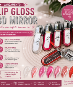 Lip Gloss Personalizado 3D Mirror 9 g com Acrílico Espelhado Prata #1361